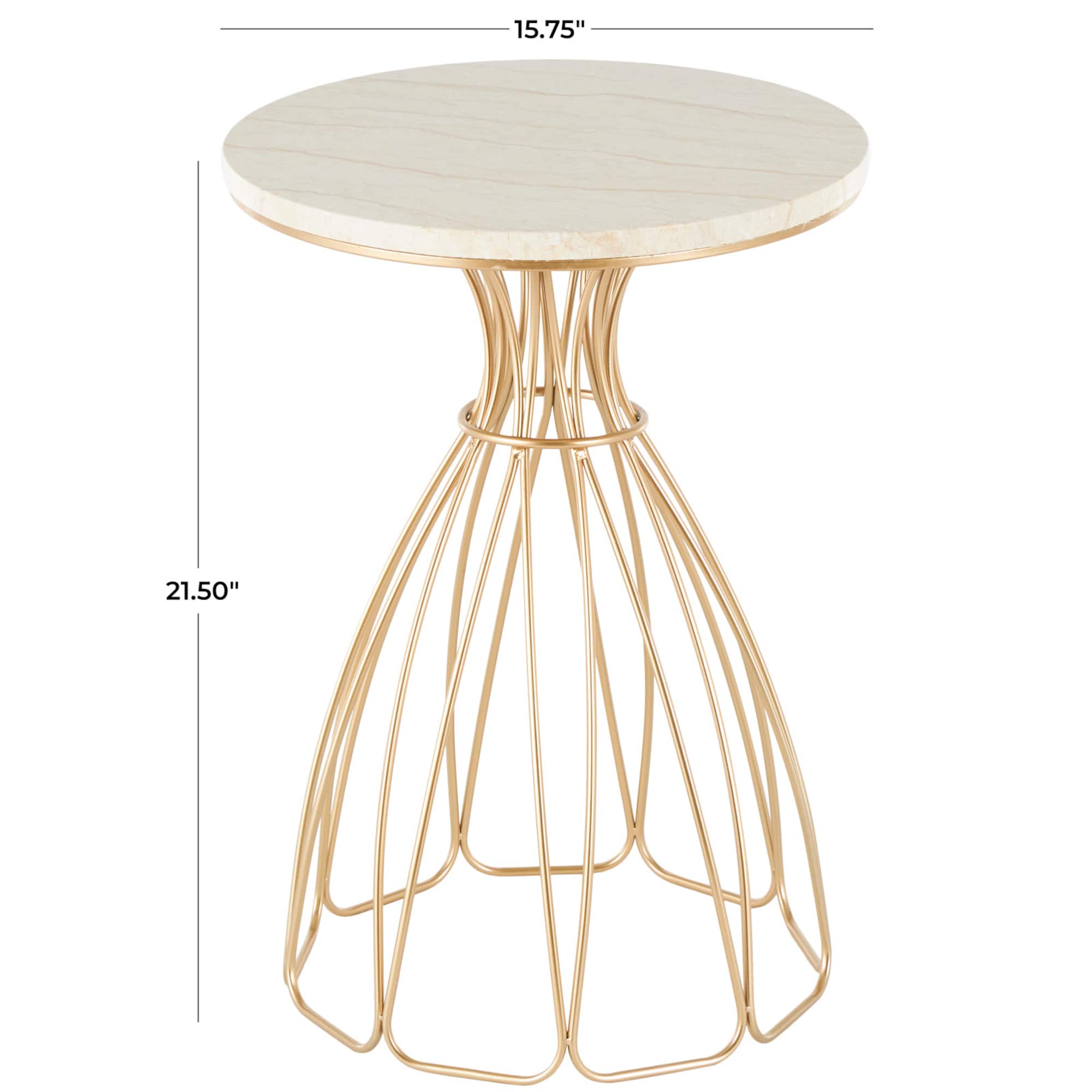 21.5" Gold Metal Flower Inspired Accent Table with Cream Marble Tabletop